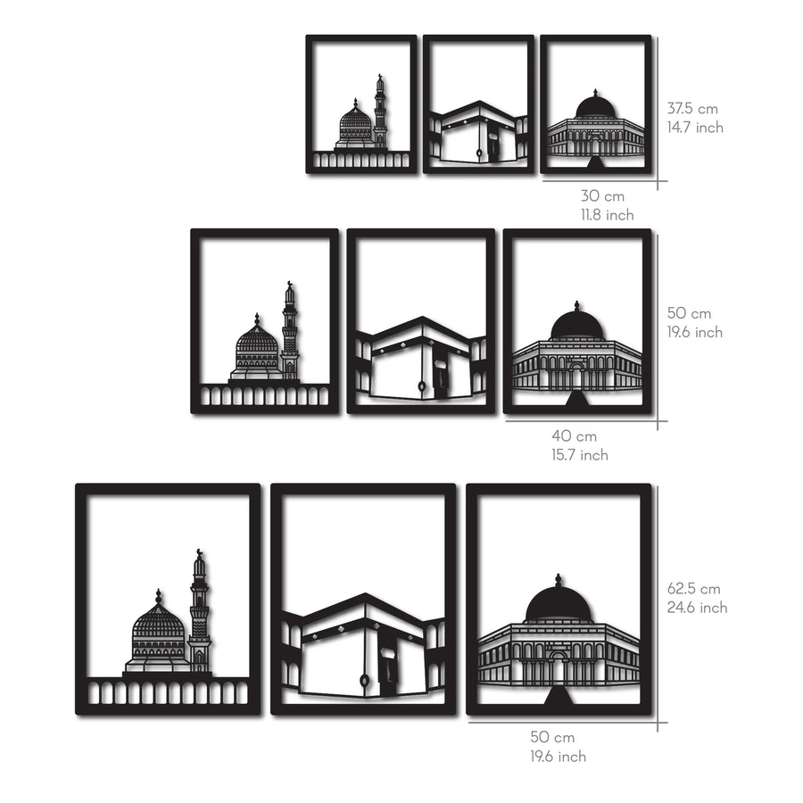 Islamic Wall Art Wooden Acrylic Set: Masjid Al Aqsa, Masjid Al-Haram, & Masjid An-Nabawi"